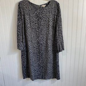 GAP Dress Womens Size 8 Gray‎ Black Animal Print 3/4 Sleeve Mini Shift Vintage